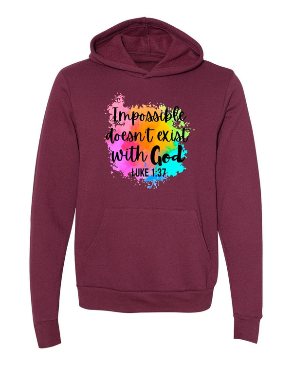 Impossible doesn't exist with God maroon Hoodies