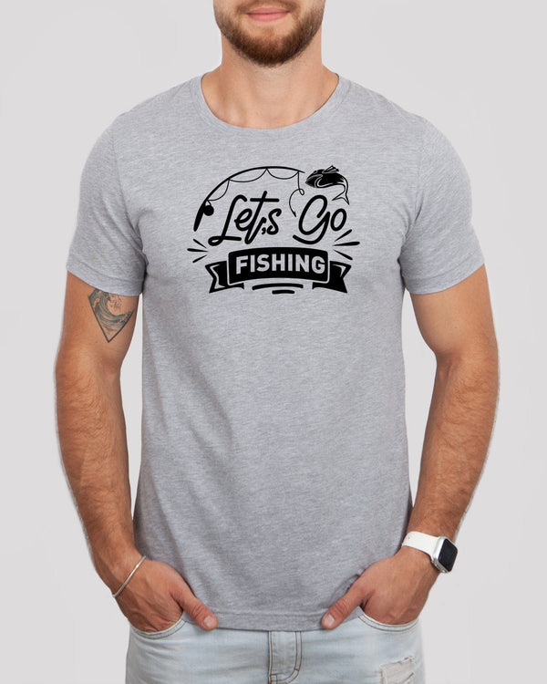 Let's go fishing med gray t-shirt