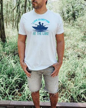Life is better at the lake boat white t-shirt