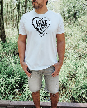 Love fishing heart white t-shirt