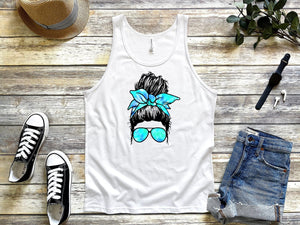 Mom Life Tank Top With Skyblue tie dye design