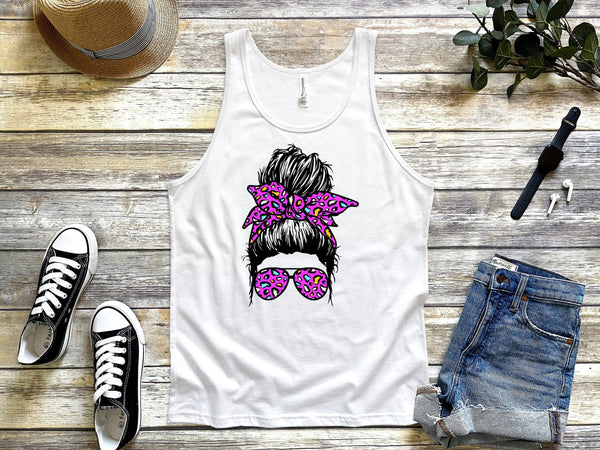 Mom life leopard pink design tank top