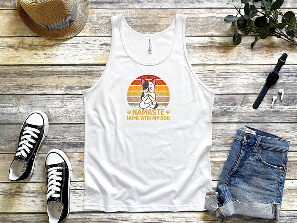 Namaste home with my dog white Tank Tops