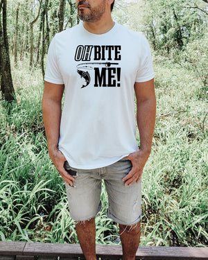 Oh bite me black lettering white t-shirt