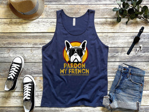 Pardon my french french bulldog navy blue tank tops