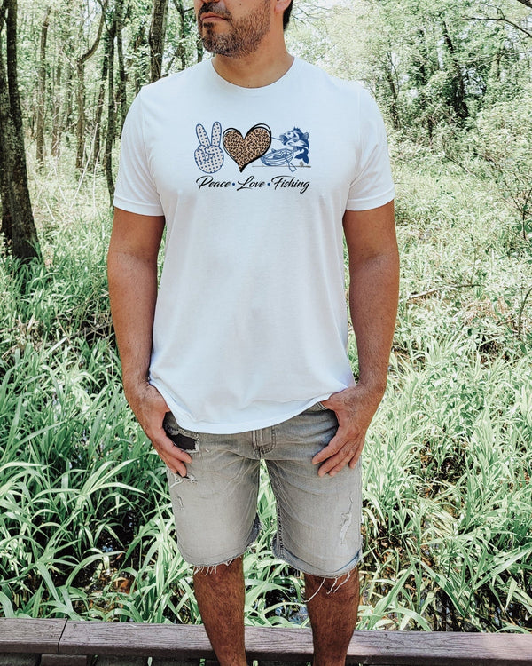 Peace love fishing white t-shirt