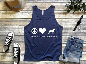 Peace love french bulldog navy blue tank tops