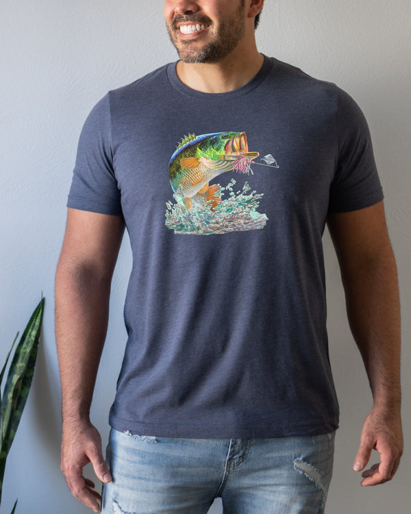 Quality time designs fishing bass navy t-shirt