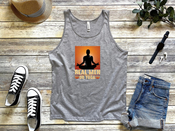 Real men do yoga gray Tank Tops