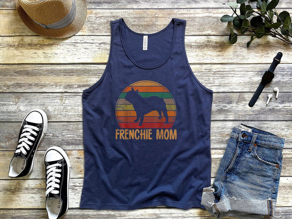 Retro french bulldog mom gift dog mother pet mama navy blue tank tops