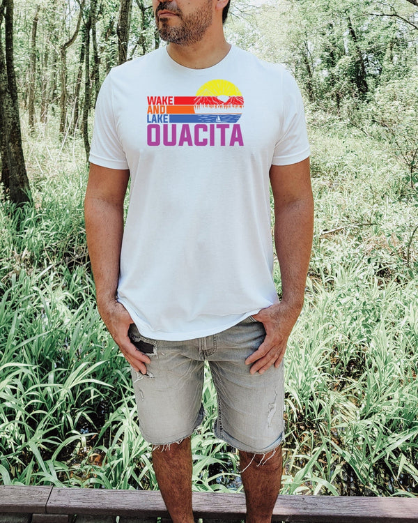 Wake and lake ouacita white t-shirt