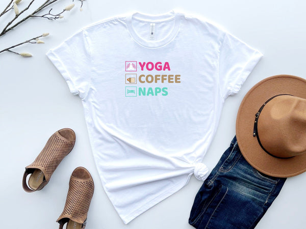 Yoga coffee naps white t-shirt