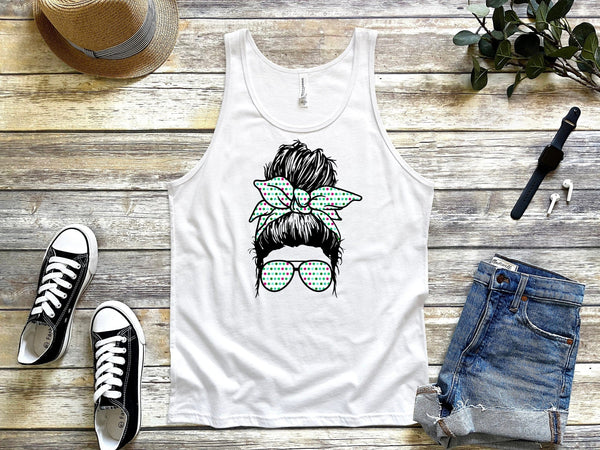 Mom life Messy Hair Colorful Tank Top